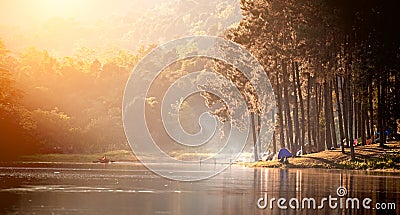 Morning in Pang Ung Lake,North of Thailand Stock Photo