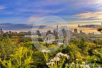 Morning Panoramic Downtown Edmonton Skyline Stock Photo