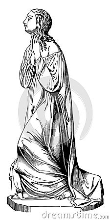 Morning Prayer Sculpture was depicts a woman praying vintage engraving Vector Illustration