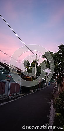 Morning with the purple sky and the beauty moon Stock Photo