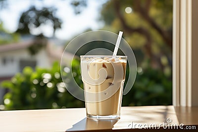 Morning Refresher: Glass of Milk in the Morning. Generative AI Stock Photo