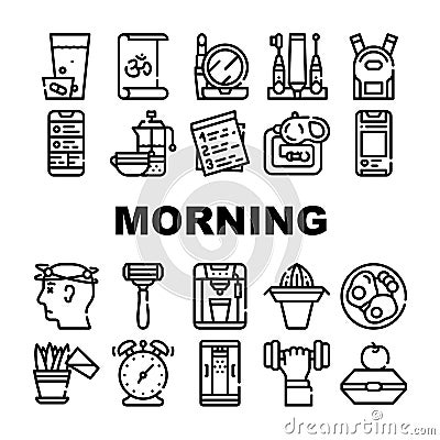 Morning Routine Daily Collection Icons Set Vector Vector Illustration