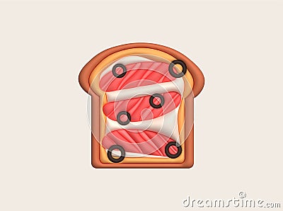 Morning sandwich 3D illustration Healthy meal with toast, fresh vegetables and salmon sauce Vector Illustration