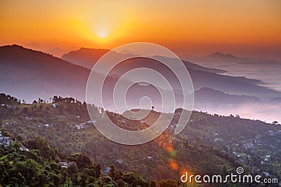 Morning at Sarangkot view point near Pokhara in Nepal Stock Photo