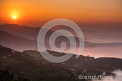 Morning at Sarangkot view point near Pokhara in Nepal Stock Photo