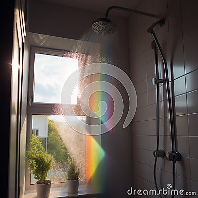Morning shower, sunlight and rainbow on water drops, Cartoon Illustration