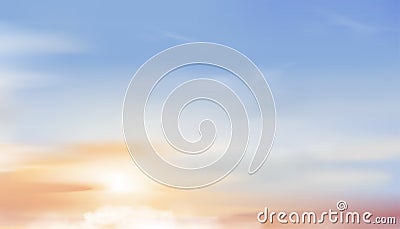 Morning sky, Horizon Spring sky scape in blue and yellow colour,Vector of nature sky in sunny day Summer, Horizon Natural banner Vector Illustration