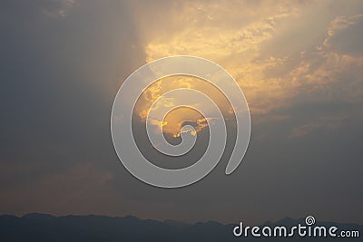 Morning sky with mountains and the lake Stock Photo