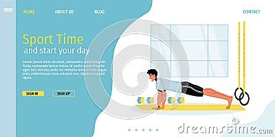 Morning sport time activity landing page design Vector Illustration