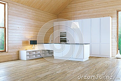 Morning in Stylish White Contemporary Kitchen Stock Photo