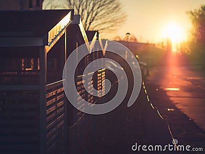 Morning Sun on Bicycle Storage Sheds in Lund, Sweden Stock Photo