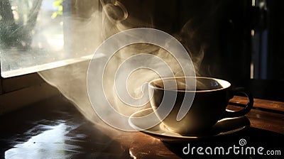 Morning sun through coffee steam Stock Photo