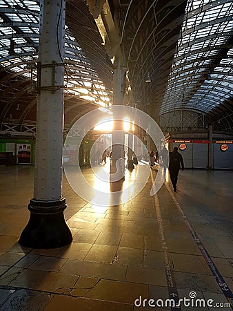 Morning Sunlight blesses Paddington Station and it historic roof structure Editorial Stock Photo