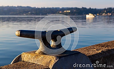 Morning sunrise harbor dock cleat Stock Photo