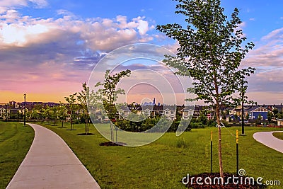 Morning Sunrise Over Downtown Edmonton Stock Photo