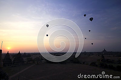 Morning sunrise at Bagan city, thousands of pagodas. Stock Photo