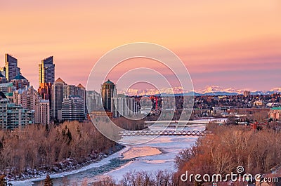 Morning Sunrise Sky Over Downtown Calgary And River Valley Editorial Stock Photo