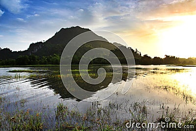 Morning sunrise at Tasoh Lake, Perlis, Malaysia Stock Photo