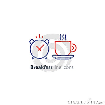 Morning tea cup icon, alarm clock, breakfast coffee Vector Illustration