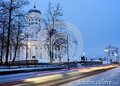 Morning traffic by Lutheran Cathedral Stock Photo