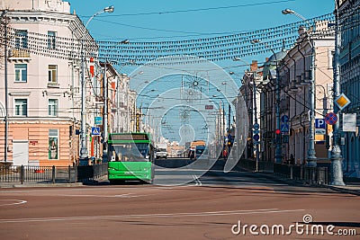 Morning Traffic On Sovetskaya street In Gomel, Belarus Editorial Stock Photo