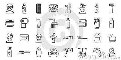 Morning treatments icons set outline vector. Care shave Stock Photo