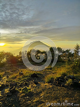 Morning vibes in sunrise camp sindoro mountain Stock Photo