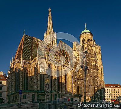 Morning view of famous St. Stephen& x27;s Cathedral at Stephansplatz in Vienna, Austria Editorial Stock Photo