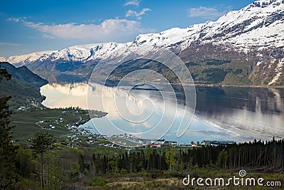 Morning view of Lofthus and Sorfjorden southern branch of Hardangerfjord, Hordaland, Norway Stock Photo