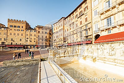 Morning view on the main square of Siena city in Italy Editorial Stock Photo