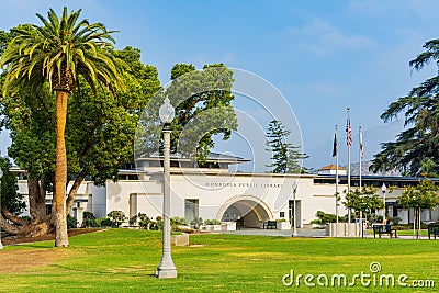 Morning view of the Monrovia Public Library in Library Park Editorial Stock Photo