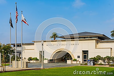 Morning view of the Monrovia Public Library in Library Park Editorial Stock Photo