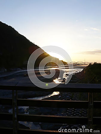 Morning view of the Taroko Bridge Stock Photo