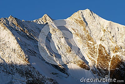 Morning view from Zillertaler Alpen on Hochfeiler or Gran Piastro Stock Photo
