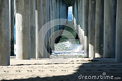 Morning Waves under the Hungtington Beach Pier Stock Photo