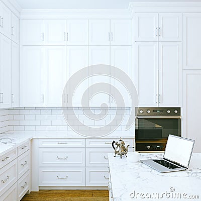 Morning in White Classic Kitchen Interior Stock Photo