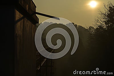 Morning and winter atmosphere on the aqueduct of the forest of fontainebleau Stock Photo