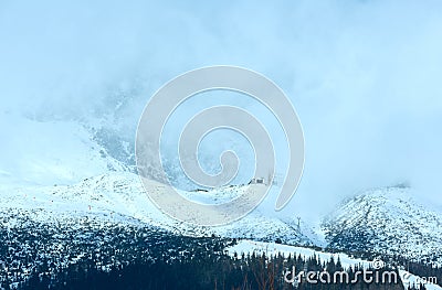 Morning winter mountain landscape (Tatranska Lomnica, Slovakia) Stock Photo