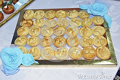 Moroccan biscuits are served with tea. Moroccan biscuits are offered at the wedding and Eid al-Fitr Stock Photo