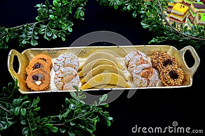 Moroccan biscuits served with tea offered at the wedding and Eid al-Fitr. Stock Photo