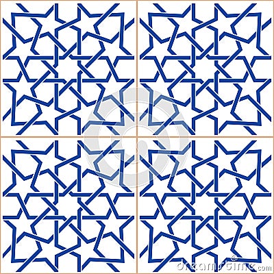 Moroccan blue tiles pattern, Moorish seamless design, Geometric abstract tiles Stock Photo