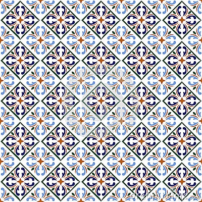 Moroccan blue tiles print or spanish ceramic surface vector pattern texture Vector Illustration