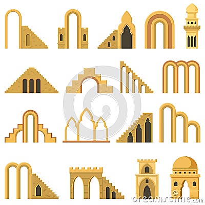 Moroccan contemporary abstract geometric architecture arch elements. Modern aesthetic stairs, walls, arch elements Vector Illustration