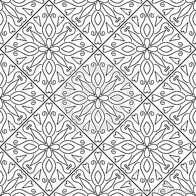 Moroccan floral monochrome seamless ornament. Vector Illustration