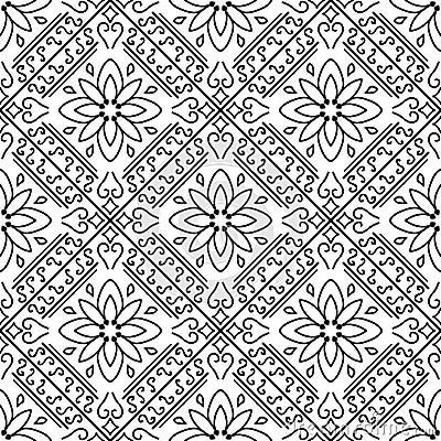 Moroccan floral monochrome seamless ornament. Vector Illustration