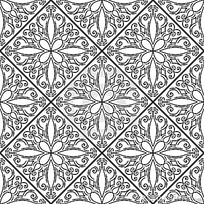 Moroccan floral monochrome seamless ornament. Vector Illustration