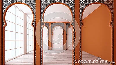 Moroccan interior space with Arabic laser cut patterns Stock Photo