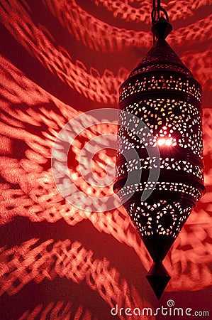 Moroccan lamp with red reflected pattern Stock Photo