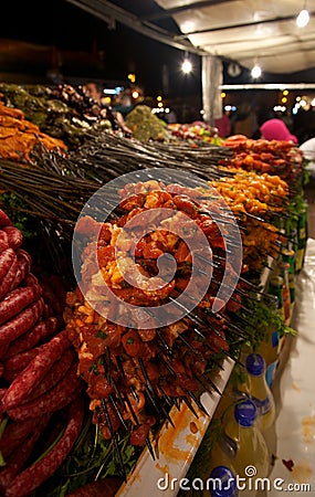 Moroccan meat on Square Djamaa El Fna Stock Photo