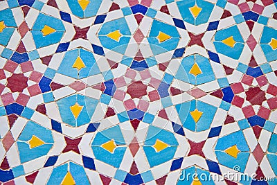 Moroccan mosaics with small geometric elements of colored ceramic Stock Photo